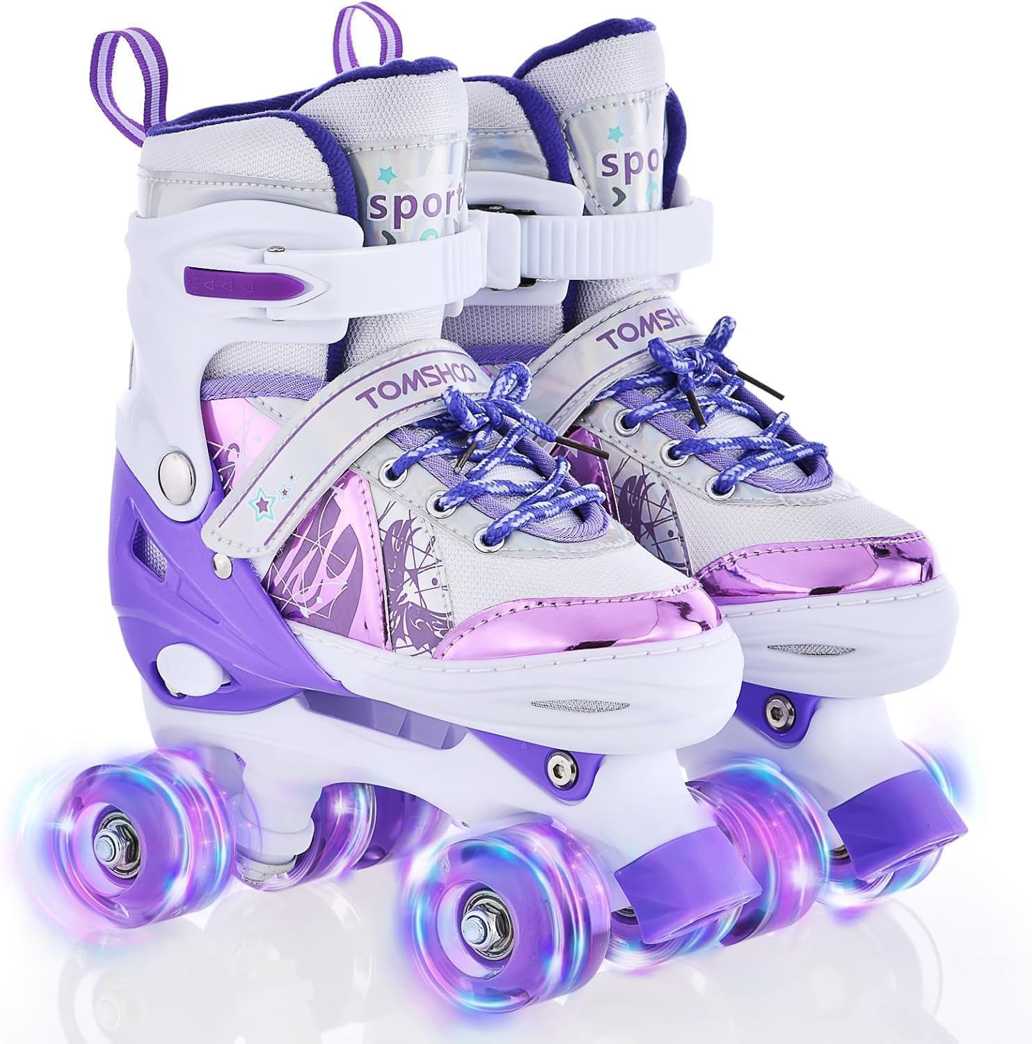 TOMSHOO Kinder-Rollschuhe, verstellbar, LED-Räder, Grösse M, Violett