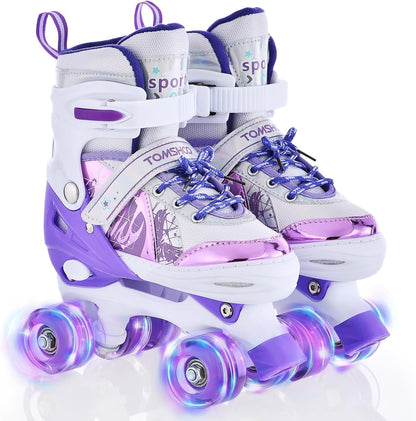 TOMSHOO Kinder-Rollschuhe, verstellbar, LED-Räder, Grösse M, Violett