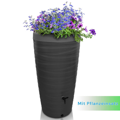 YourCasa Regentonne 240 Liter Wave Design mit Wasserhahn, Grau