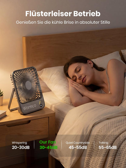 Warmco D3 Akku-Tischventilator 10000 mAh, leise, mit Digitalanzeige