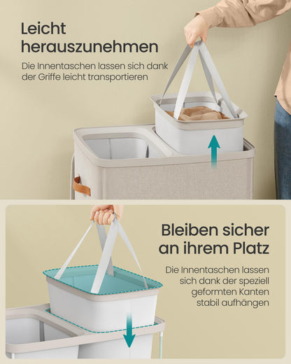 SONGMICS Wäschekorb LCB813L01, 170 L Wäschesortierer mit 2 Fächern