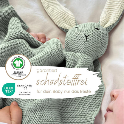 DIKOS SCHMUSE-Hase Babydecke & Kuscheltuch 2-in-1, Bio-Baumwolle, Mint