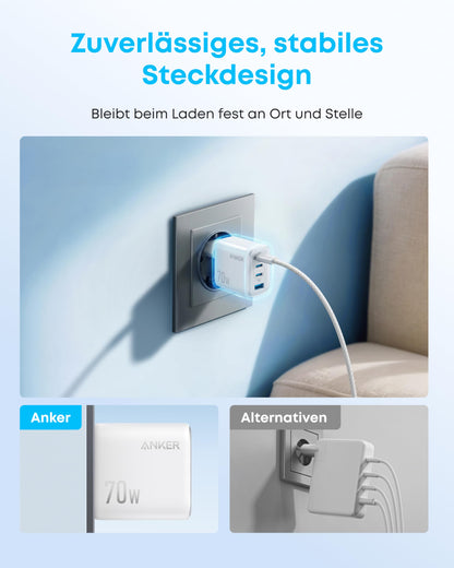 Anker Zolo 70W USB-C Ladegerät, 4-Port Netzteil, kompakt (A121C)