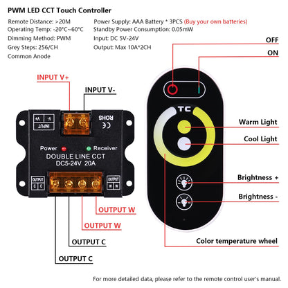 BENLUN 24V CCT COB LED Streifen Dimmbar 20M - 2700K-6500K weiss