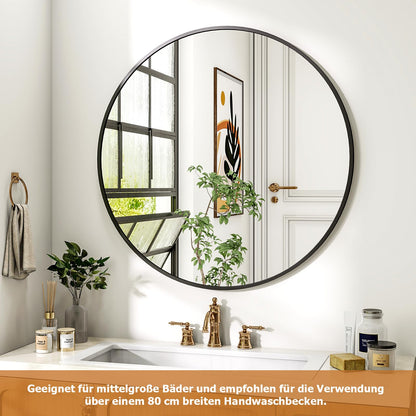 Koonmi Runder Wandspiegel 80cm Schwarz - Alu-Rahmen