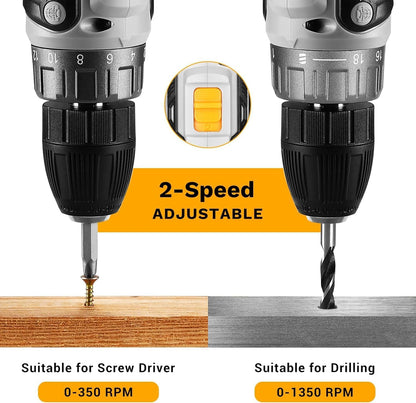 DEKOPRO Akku-Bohrmaschine 20 V Set mit Akku, Ladegerät und Zubehör