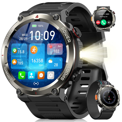 Blackview W50PRO Smartwatch Herren mit Kompass, LED-Licht und IP68, Sportuhr mit Zinklegierungsgehäuse