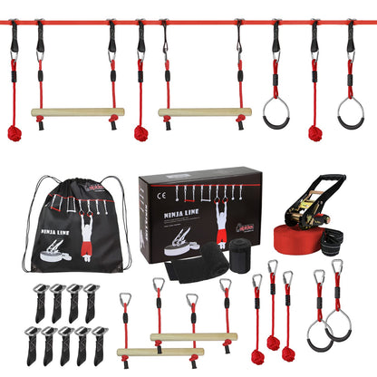 ALPIDEX Ninja Line Slackline Set 15 m mit Ringen und Seilknoten