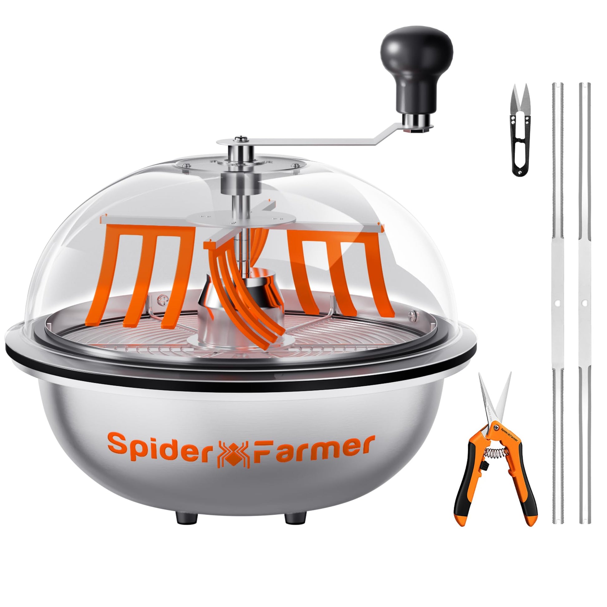 Spider Farmer Bowl Trimmer 13 Zoll mit Edelstahlklingen, transparente Haube, manueller Drehgriff
