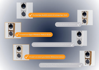 CraftPAK Waschmaschinenschrank Waschturm - Weiss B66 H180 T65 cm