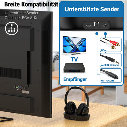 LETSACTIV M98 Funkkopfhörer für Fernseher mit Ladestation, Schwarz