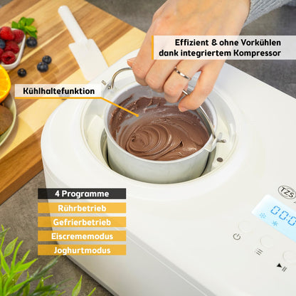 TZS First Austria Eismaschine FA-5105 mit Kompressor, 1 L, weiss