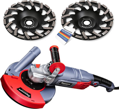 FANZWORK 1750W 180mm Betonschleifer – Komplettset mit Absaugung. Graues Elektrowerkzeug mit Staubschutzhaube zum effektiven Glätten von Beton.