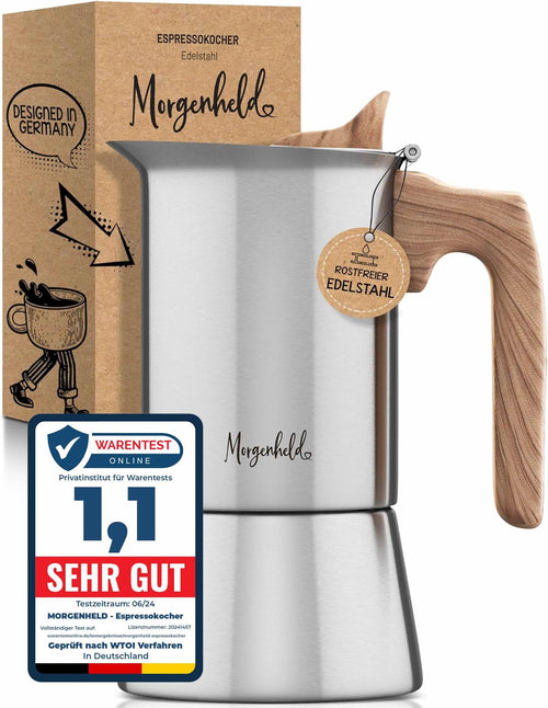 Morgenheld STYLE Espressokocher Edelstahl 6 Tassen Induktion für Espresso auf allen Herdarten