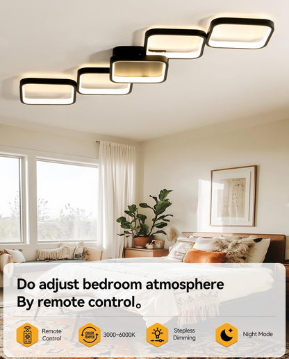 LED Deckenleuchte Dimmbar 45W - Schwarz 92cm Rechteckig