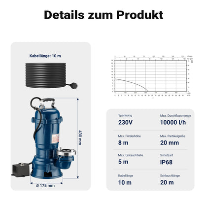 PowerFlow Schmutzwasserpumpe 550W Tauchpumpe - 10.000 l/h