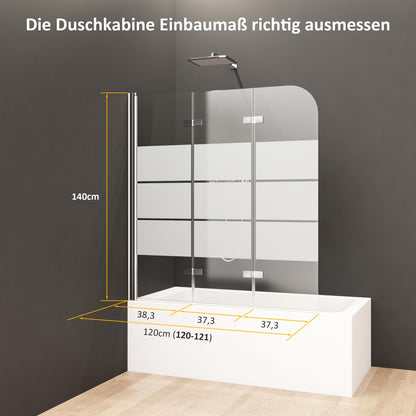Badewannen Duschwand gestreift 120x140cm – 3-teilig faltbar