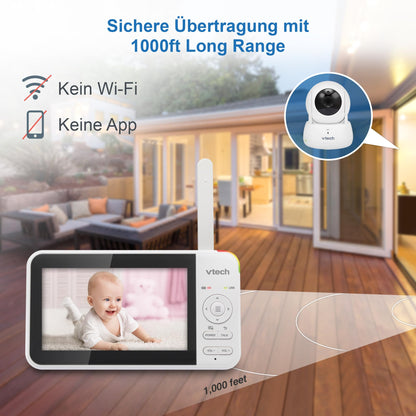 VTech VM924 Video-Babyphone mit Kamera, 5-Zoll-Display, Nachtsicht