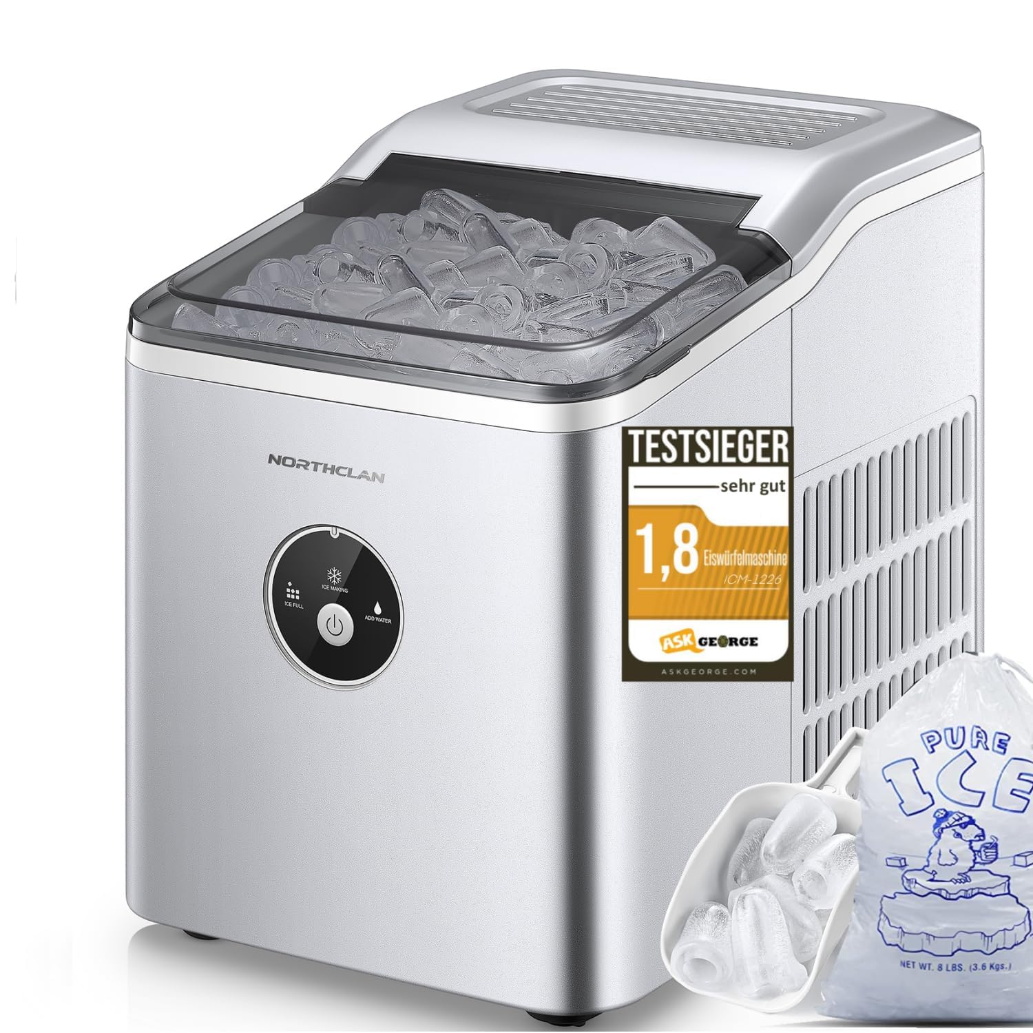 NORTHCLAN Eiswürfelmaschine, 14 kg/24 h, 9 Eiswürfel in 6-8 Minuten