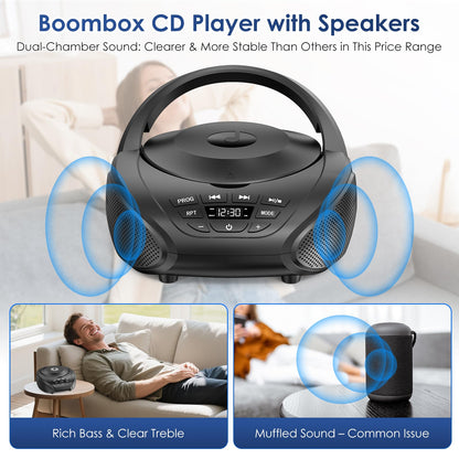 Gueray B-03 Tragbarer CD-Player Boombox mit UKW-Radio, Schwarz