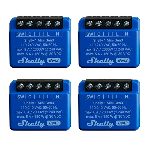 Shelly 1 Mini Gen 3 WLAN Smart Switch Relais 1 Kanal 8A, 4er Pack, kompaktes Relaismodul für Hausautomation