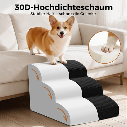 Thihome Hundetreppe 3 Stufen, rutschfest, waschbarer Bezug, schwarz