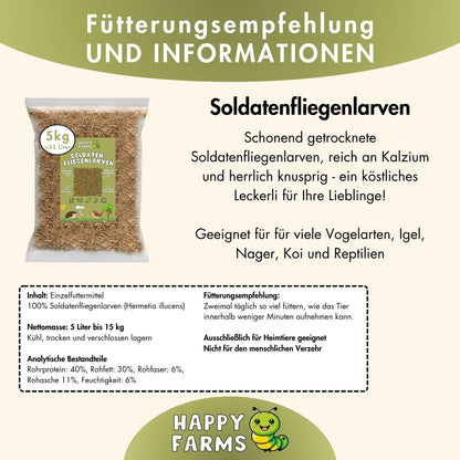 HappyFarms Getrocknete Soldatenfliegenlarven Futter 10kg