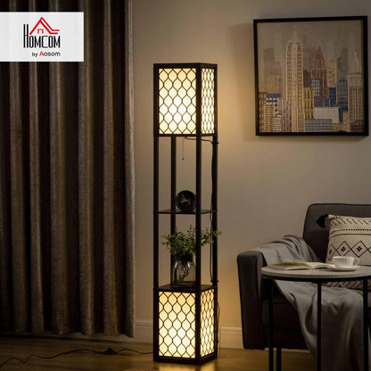 HOMCOM Stehlampe mit Regal und Doppellicht – Schwarz