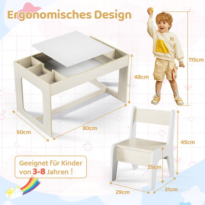 Clevich Kindersitzgruppe mit Stauraum, Tisch mit 2 Stühlen, Holzfarbe