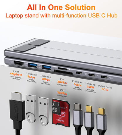 Mukiya HUB-M48 USB-C Dockingstation mit Laptop-Ständer, 8-in-1