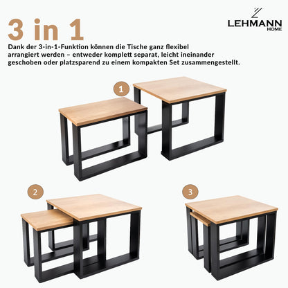 LEHMANN Couchtisch Set 2er – Wohnzimmertisch Holz Schwarz