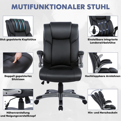 COLAMY Leder Bürostuhl Hohe Rückenlehne Drehstuhl - Schwarz