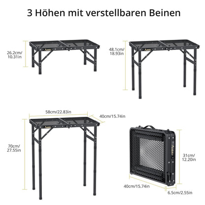Anbte Campingtisch klappbar, 58x40 cm, höhenverstellbar, schwarz