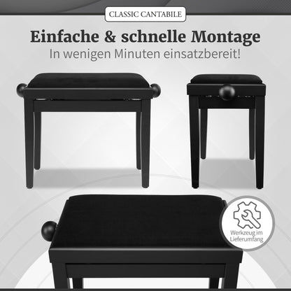 Classic Cantabile Pianobank Schwarz-matt, höhenverstellbar