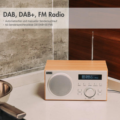 August MB420 DAB+/FM Radio - Bluetooth Küchenradio Radiowecker Holz