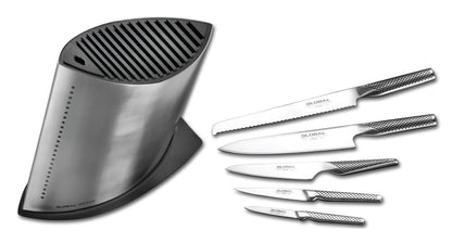 Global Set GKB-52/ST Messerblockset – 6-teiliges Set. Dunkler Block mit 5 Edelstahlmessern zur sicheren Aufbewahrung für Küchenmesser zum Schneiden.