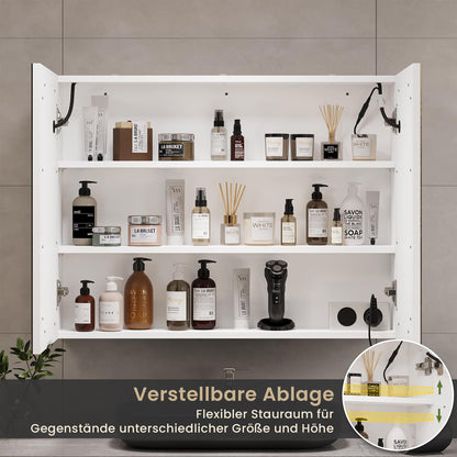 DICTAC Spiegelschrank mit LED-Beleuchtung und Steckdose, 70 cm, Weiss