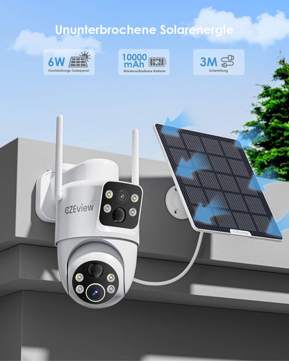 CZEview Solar Überwachungskamera Aussen, WLAN PTZ mit 2-Wege-Audio