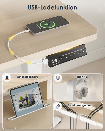 OffiGo Elektr. Steh-Sitz Schreibtisch 120x60cm Maple USB Schublade