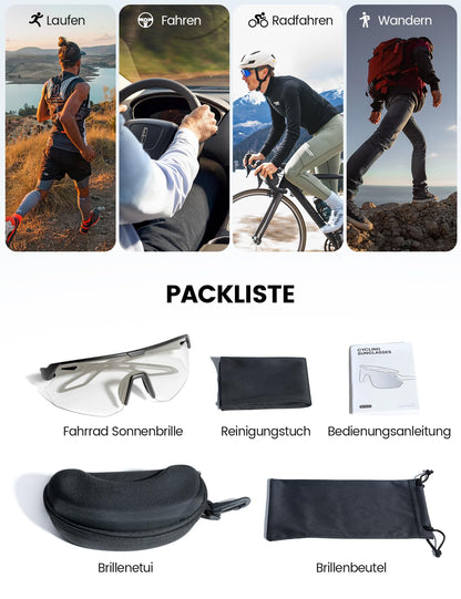 Lamicall Fahrradbrille selbsttönend UV400, ultraleichte Sportbrille