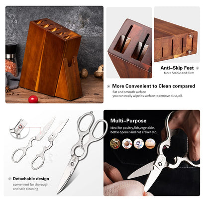 YARENH HTT-Serie Damast Messerset mit Holzblock 8-teilig