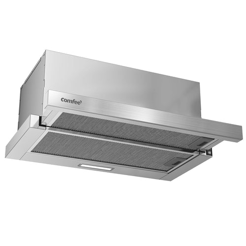 COMFEE' CHL03M21S Flachschirmhaube, 60cm, silber. Sie entfernt Kochdünste im Umluftbetrieb über dem Kochfeld.
