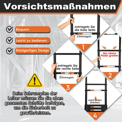 HBTower Teleskopleiter Ausziehleiter - 3.2m Aluminium Schwarz