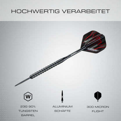 Champify Blackbird Steeldarts Set 23g 90% Tungsten mit Darttasche