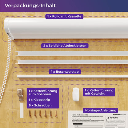 SchattenFreude Thermo-Rollo mit Kassette nach Mass, weiss