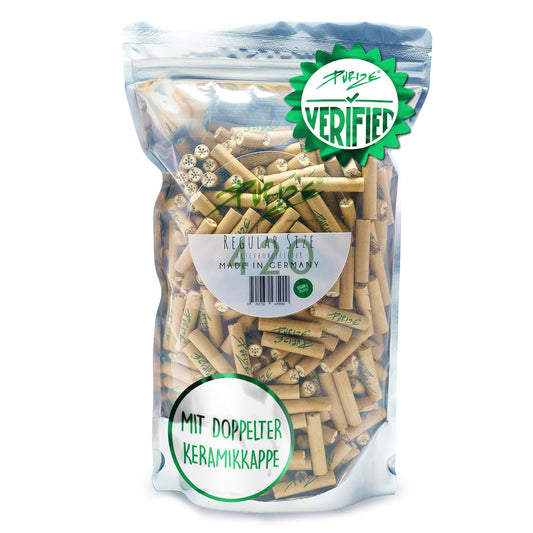 PURIZE® Aktivkohlefilter Regular 9mm ORGANIC - 420 Stück. Zylindrische braune Filter zur Rauchfiltration in Pfeifen und Selbstgedrehten.