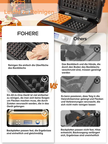 FOHERE Doppelwaffeleisen Belgisch - 1600W, 5 Programme