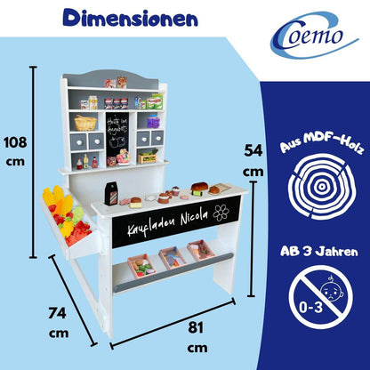 Coemo Kaufladen Nicola Kinder Kaufmannsladen aus Holz - Grau