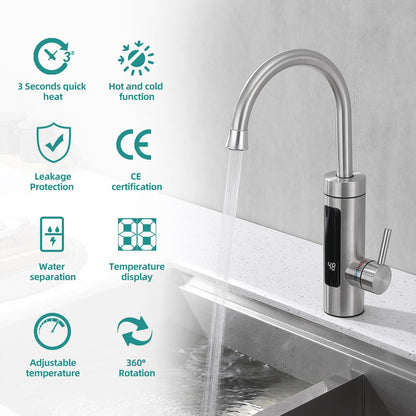 HOMELODY Elektrischer Wasserhahn mit Durchlauferhitzer 230V Edelstahl