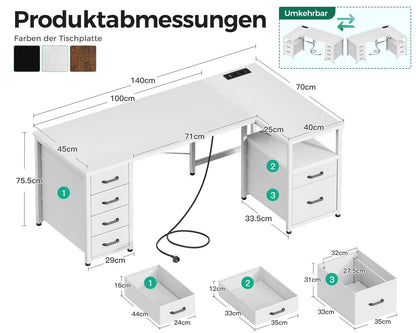 Coleshome Schreibtisch L-Form Eckschreibtisch - Weiss 140x70cm